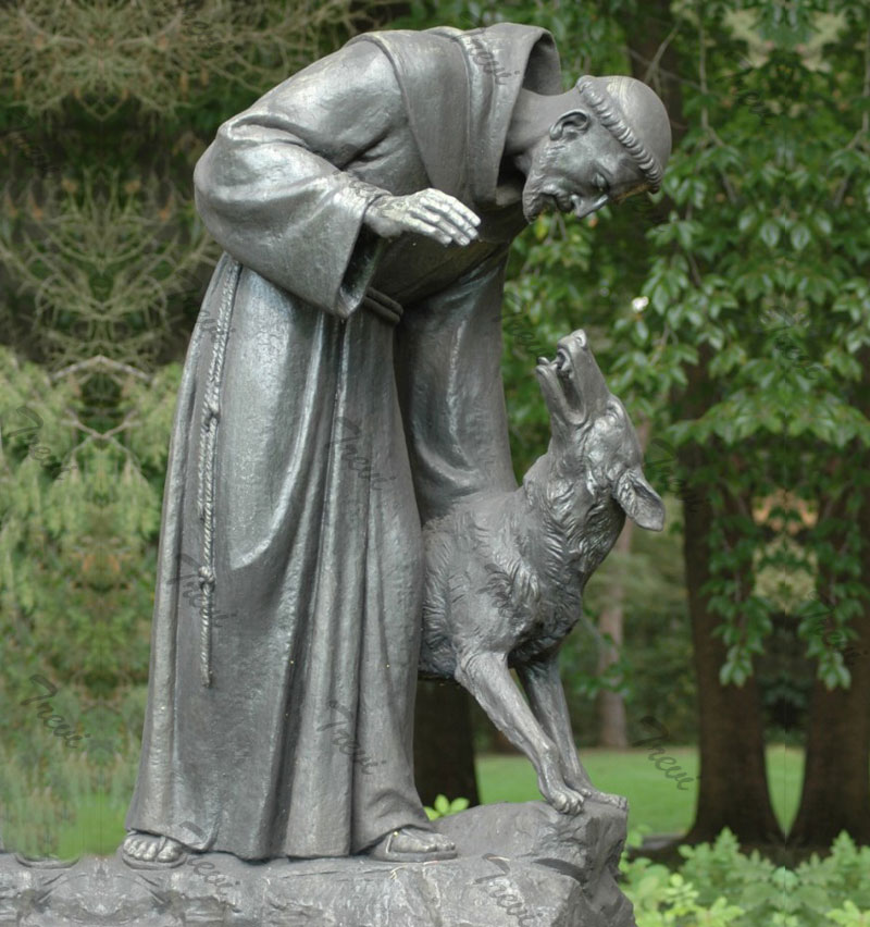 Bronze catholic outdoor st francis with wolf garden statues for sale