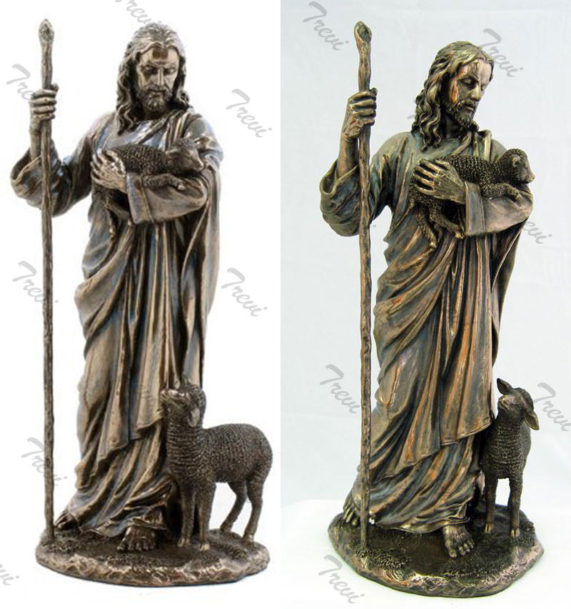 Bronze religious garden statues of the good shepherd for sale