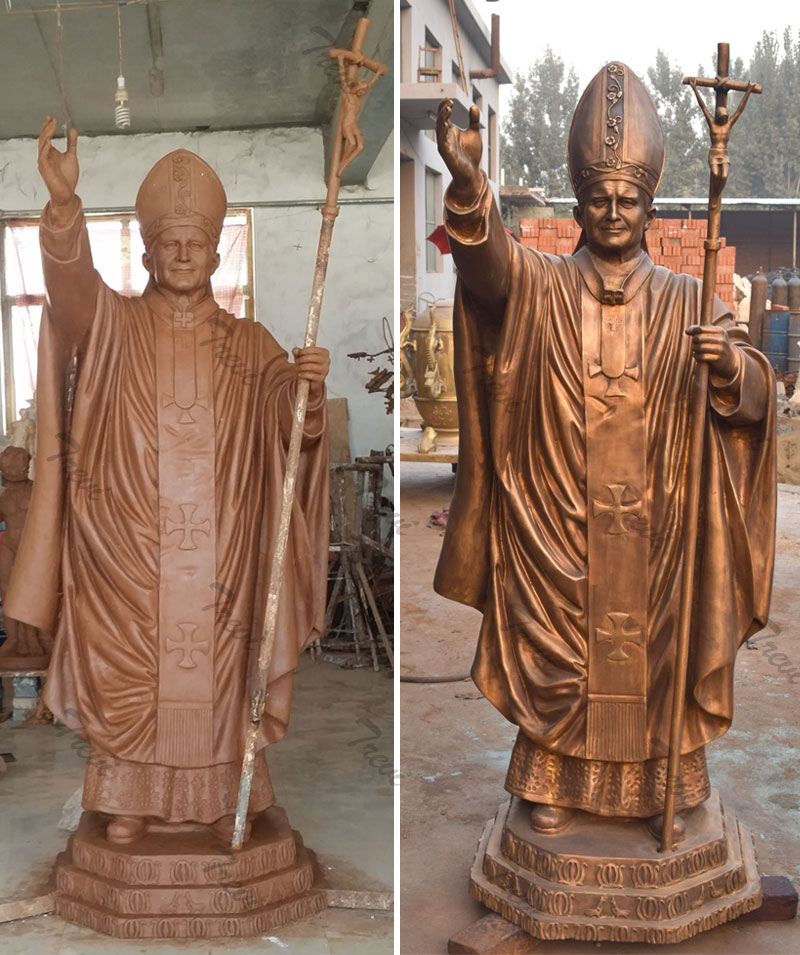 Custom made bronze religious statue of pope outdoor designs details from factory