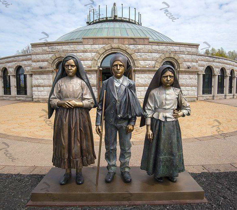 Our lady of fatima with three shepherd children bronze religious statues outdoor to buy