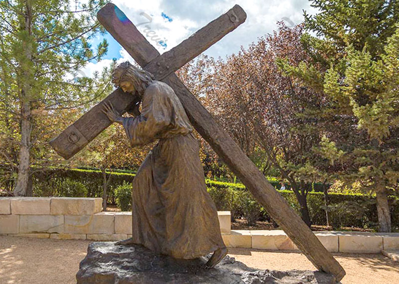 Outdoor bronze religious statues of jesus back cross to buy