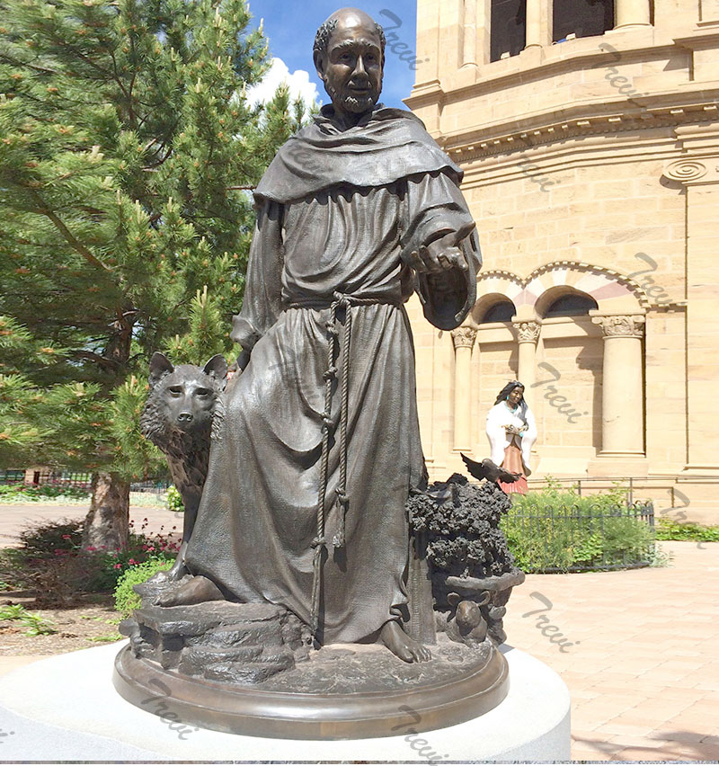 Outdoor st francis with wolf bronze catholic garden statue to buy.