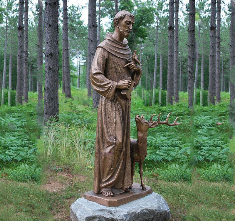 Religious garden statues of st francis with deer lawn ornaments bronze art