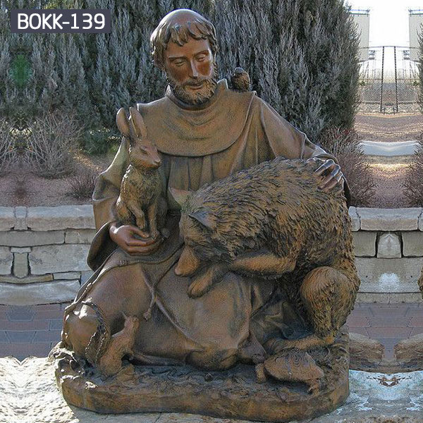 Saint francis with wolf bronze religious garden statues designs