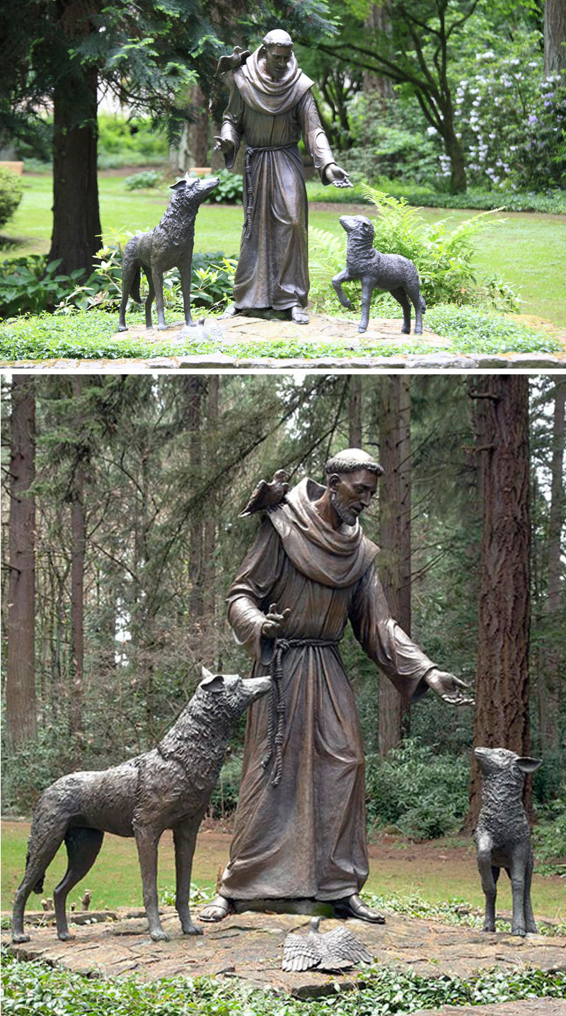 St francis statue with dog animal bronze religious garden statue for sale