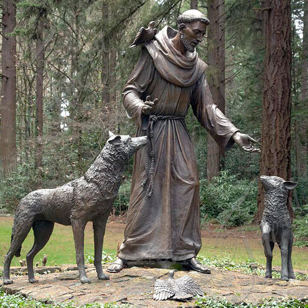 Bronze st francis garden statue with cat patron saint statues for sale