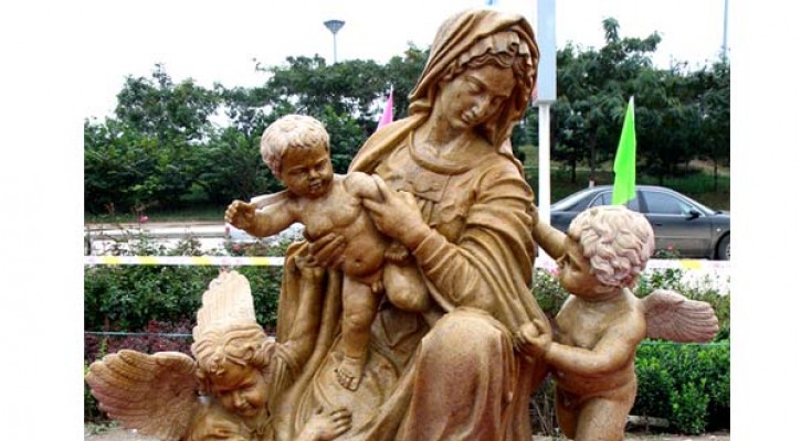 Catholic antique madonna and child angel outdoor beautiful virgin mary garden statues for church decoration TCH-78