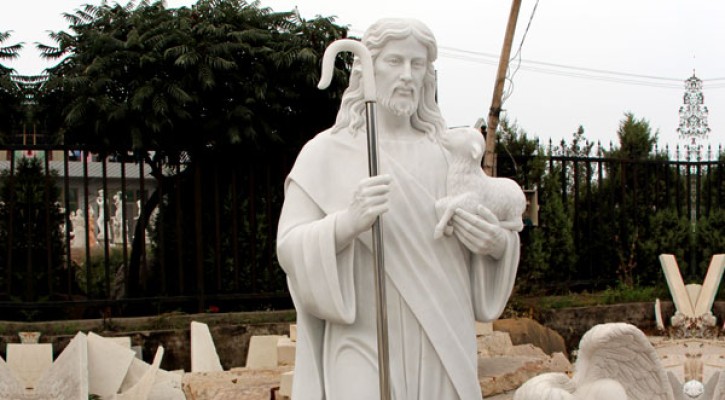 Good shepherd Jesus hold lamb catholic church white marble garden statues for sale TCH-16