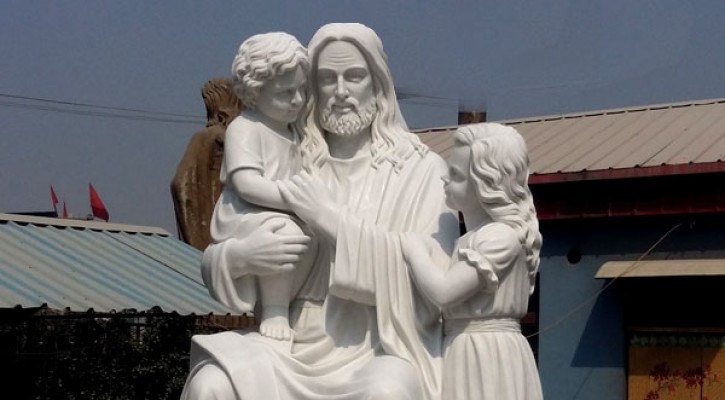 Jesus christ and children white marble outdoor religious garden statues online sale TCH-12