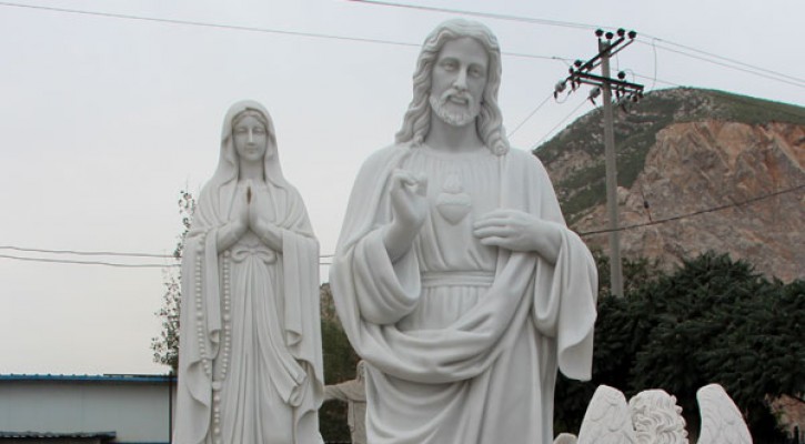 Life size sacred heart of jesus christ white marble outdoor sculpture factory directly supply TCH-09