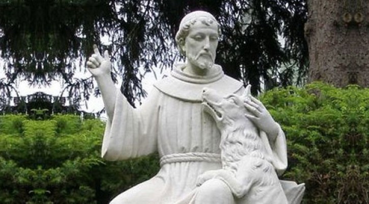 St. francis of assisi white marble garden statue with dog Catholic saints for sale TCH-204