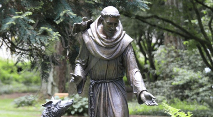 Bronze religious statues st frances with wolf garden statues for sale TBC-27