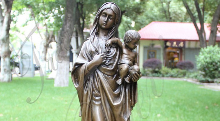 Large virgin mary statue madona with baby jesus bronze religious outdoor sculptures for sale TBC-36