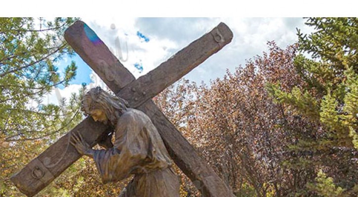 Outdoor bronze religious statues of jesus back cross to buy TBC-44