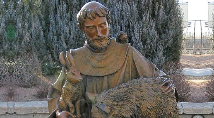 St francis with wolf bronze religious outdoor garden statue for sale TBC-29