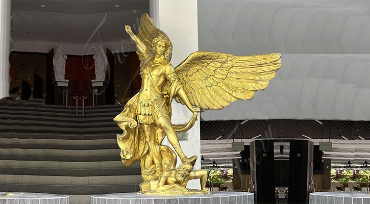 Life Size Gold St. Michael and The Devil Bronze Statue for Sale BOK1-233