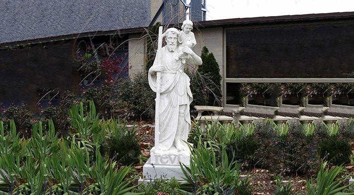 White Marble St Christopher Carrying Jesus Garden Statue CHS-890