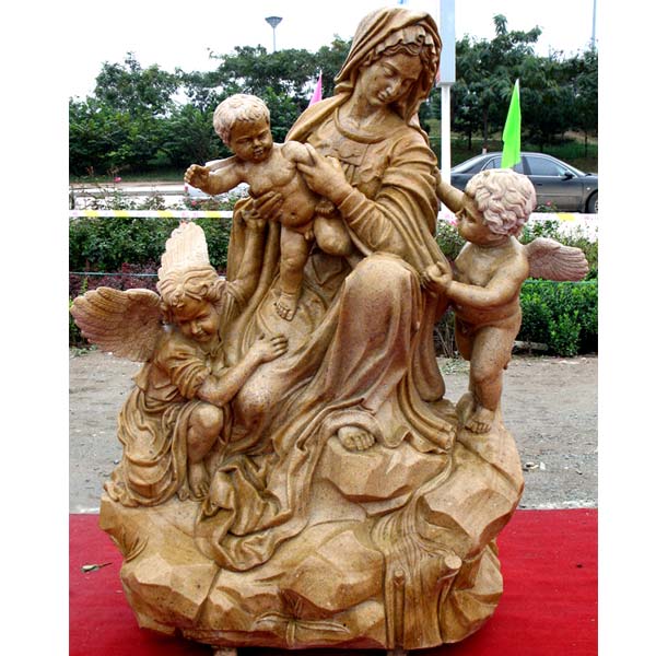 Catholic antique madonna and child angel outdoor beautiful virgin mary garden statues for church decoration TCH-78