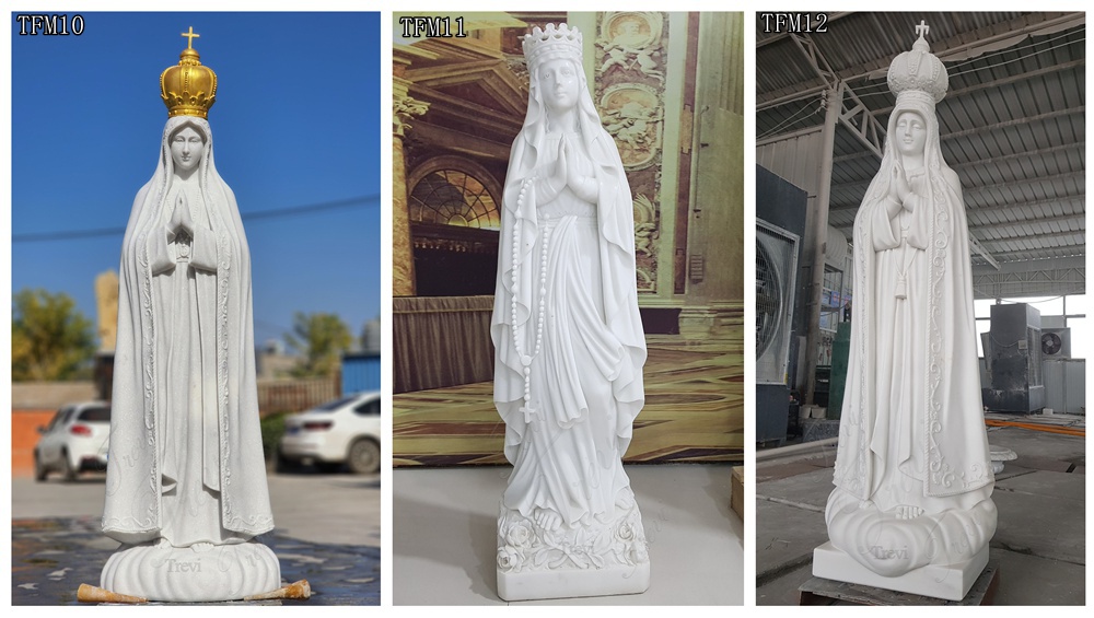 White Marble Our Lady of Fatima Statues for Sale TFM1-TFM9 4 Crowned White Marble Our Lady of Fatima Statues Collection, 3 Crown Design Options