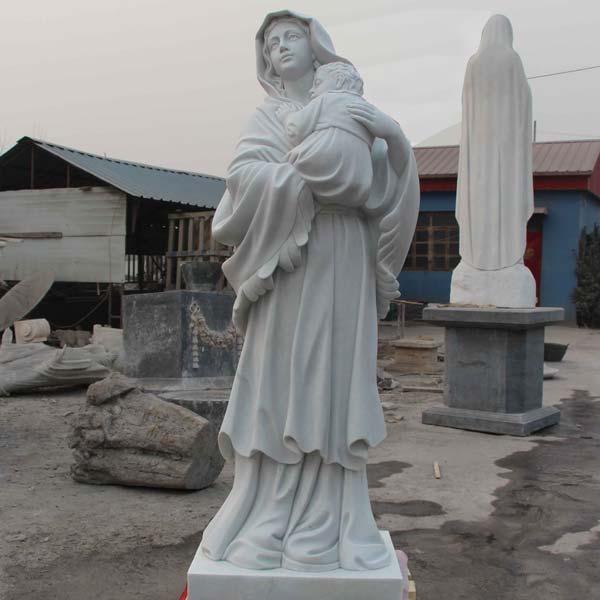 Life size white marble madonna and child christ holy mary for outdoor garden decor online sale TCH-83