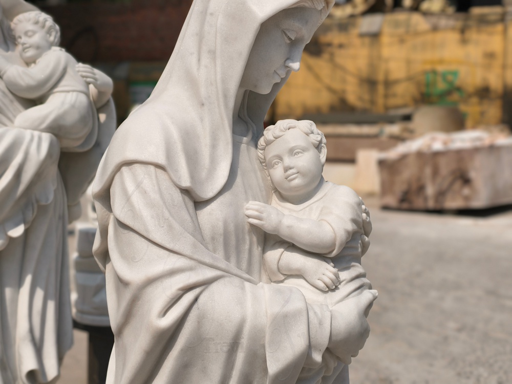 Marble Madonna and Baby Statue TCH-81 2 Madonna and Baby Statue Face detail
