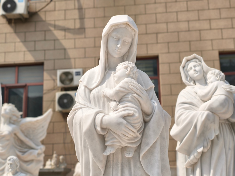 Marble Madonna and Baby Statue TCH-81 3 Madonna and Baby Statue detail