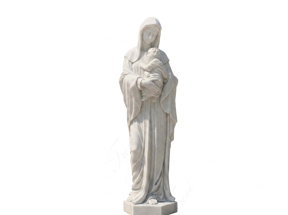 Marble Madonna and Baby Statue