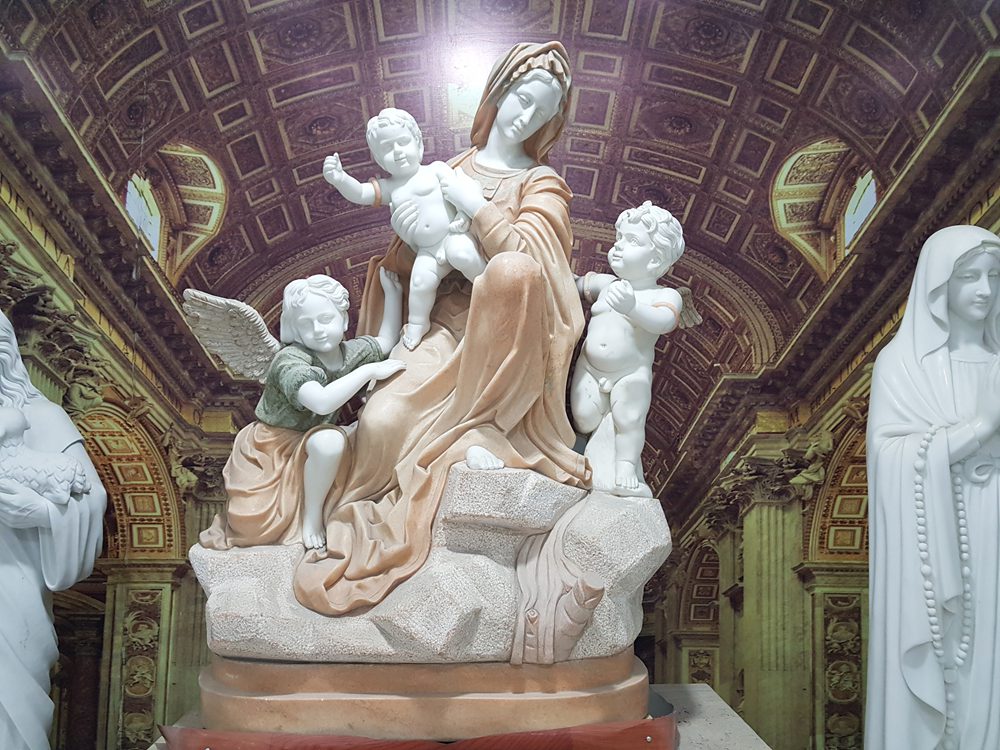 Marble Madonna and Child Statues