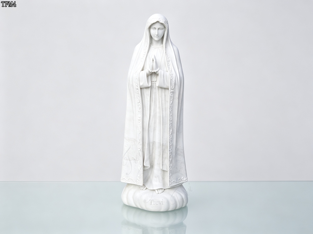 Simple Style White Marble Our Lady of Fatima Statue with Plain Cloud Base