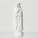White Marble Our Lady of Fatima Statue with Floral Carved Robe & Leaf Base
