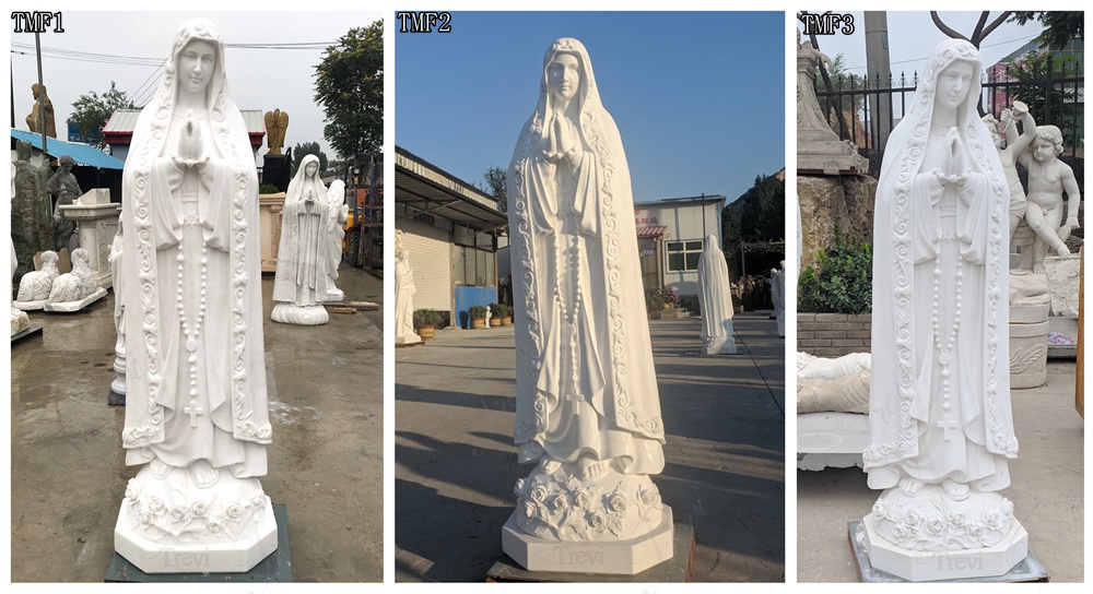 White Marble Our Lady of Fatima Statues for Sale TFM1-TFM9 1 White Marble Our Lady of Fatima Statues with Hand Carved Rose Octagonal Base