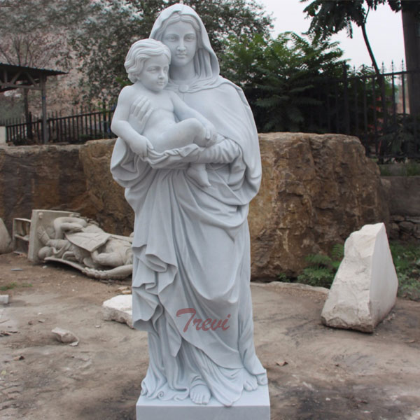 White marble Madonna with child beautigul virgin mary garden statues for outdoor catholic church TCH-80