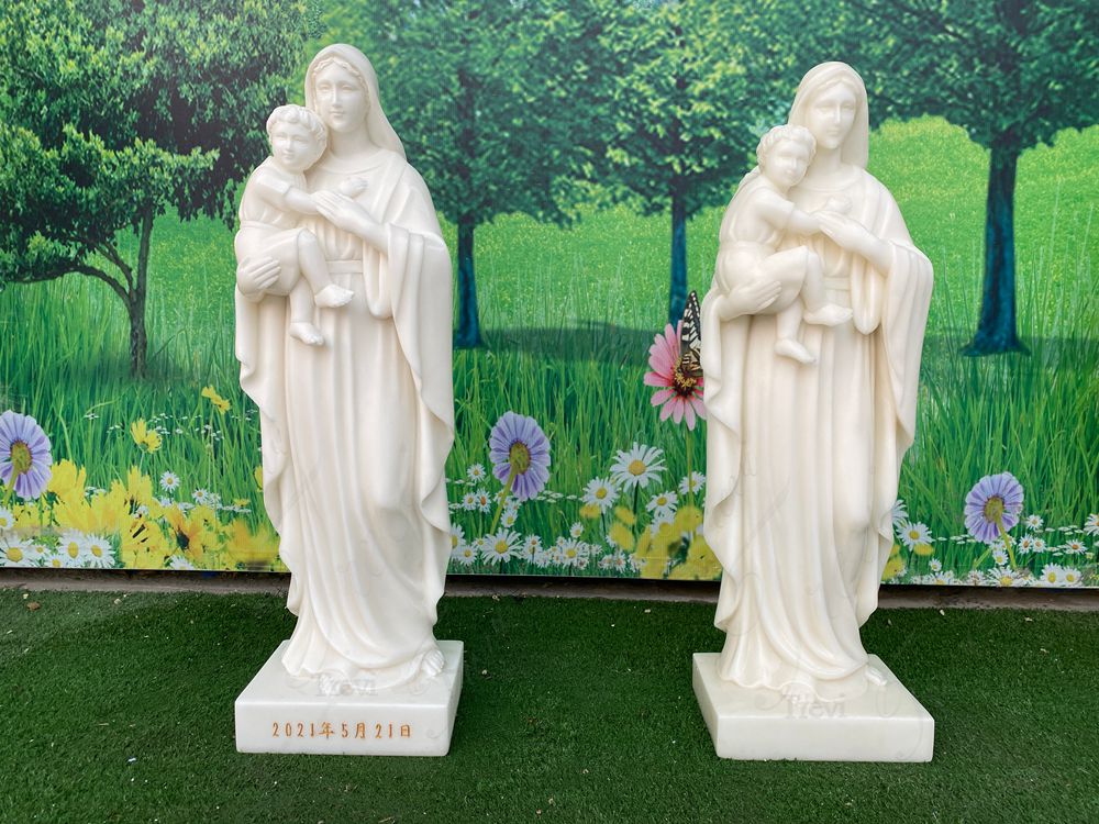 Marble Madonna and Baby Statue TCH-81 4 two Madonna and Baby Statue