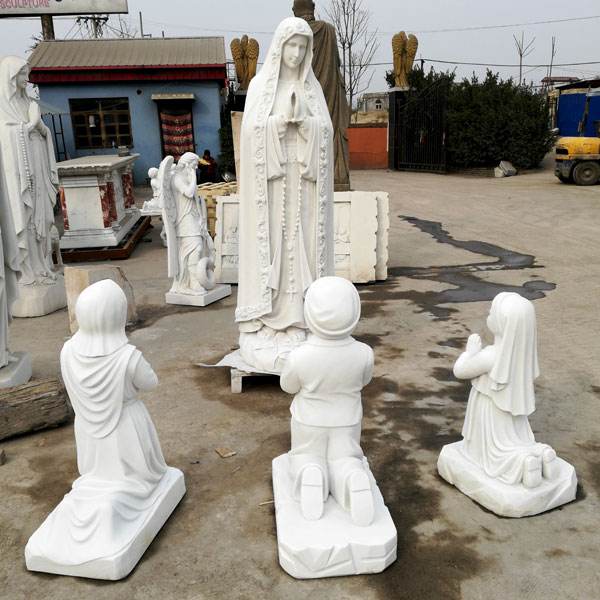 Outdoor blessed mother lady of fatima statue with three shepherd child catholic church lawn statues for sale TCH-64