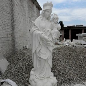 Catholic white madonna with crown and child christ statues for outdoor garden