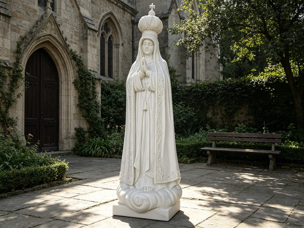 Large Our Lady of Fatima Statue with Marble Crown TFM12 1 Our Lady of Fatima Statue with Crown in church