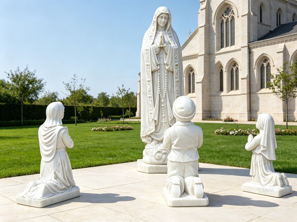 Our Lady of Fatima with Three Children marble Statue