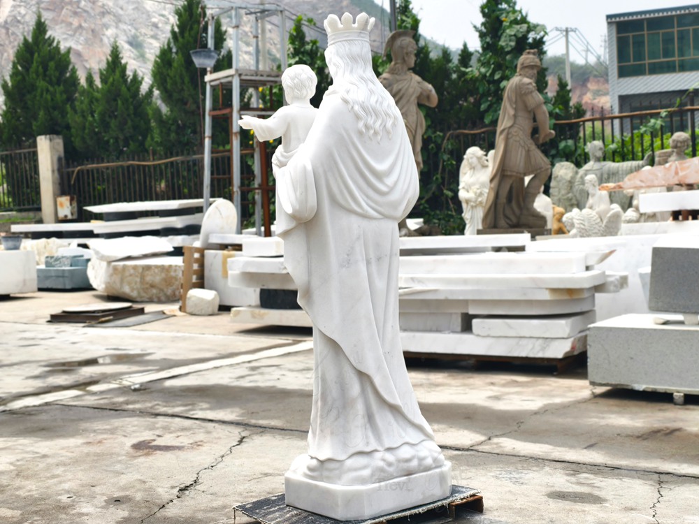 Our Lady of Mount Carmel Garden Statue detail in our factory