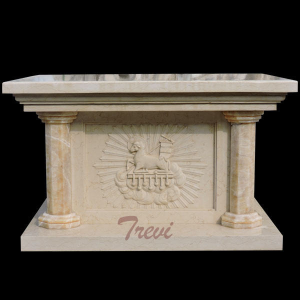 An antique beige marble stone altar table for church furniture using TCH-213