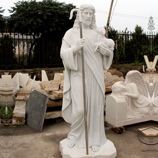Good shepherd Jesus hold lamb catholic church white marble garden statues for sale TCH-16