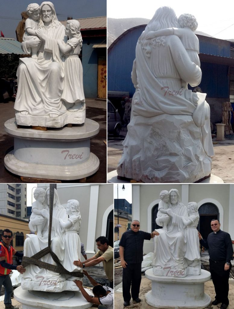 Jesus christ and children white marble outdoor religious garden statues online sale TCH12