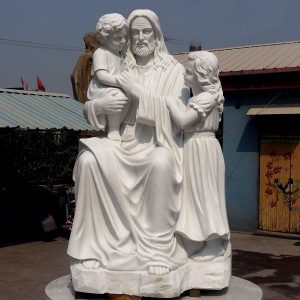 Jesus christ and children white marble outdoor religious garden statues online sale