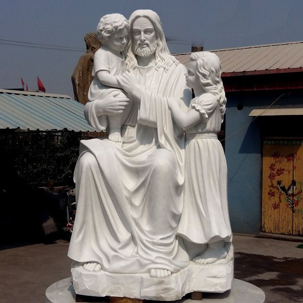 Jesus christ and children white marble outdoor religious garden statues online sale TCH-12