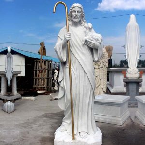 Life size good shepherd jesus hold the lamb outdoor religious statues online sale