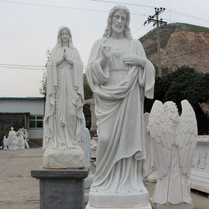 Life size sacred heart of jesus christ and mary white marble outdoor sculpture factory directly supply