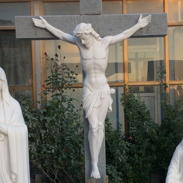 Outdoor marble religious statues the crucifixion of jesus christ on the cross for church decoration TCH-10