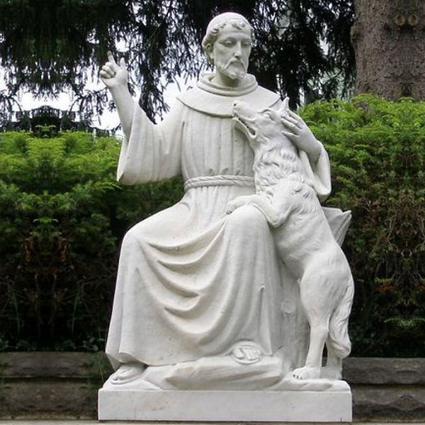 St. francis of assisi white marble garden statue with dog Catholic saints for sale TCH-204