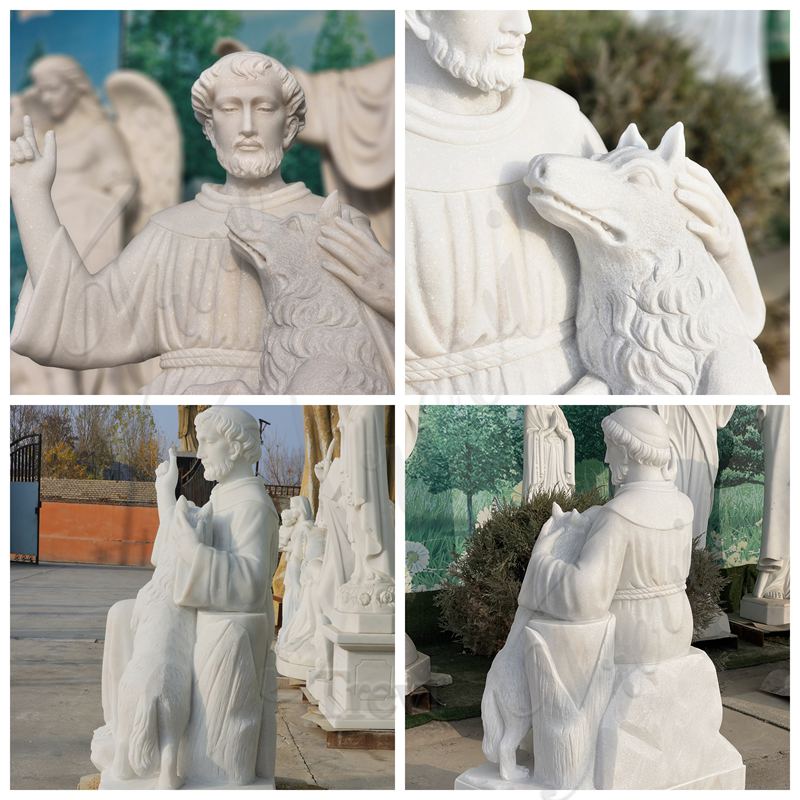 details of marble St Francis statue for sale