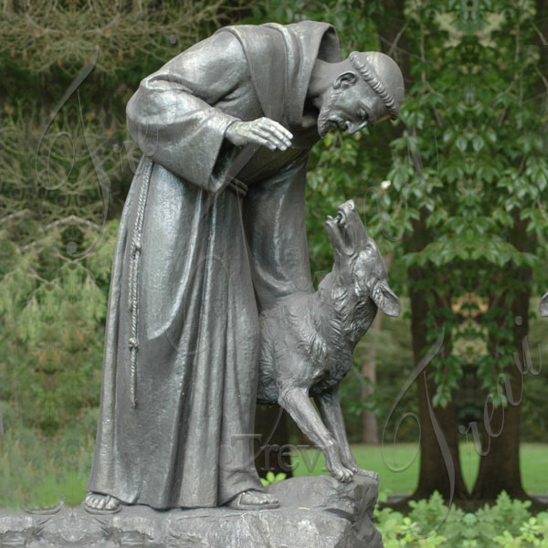 Bronze catholic outdoor st francis with wolf garden statues for sale TBC-31