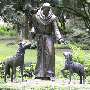 Bronze religious statues st frances with wolf garden statues for sale